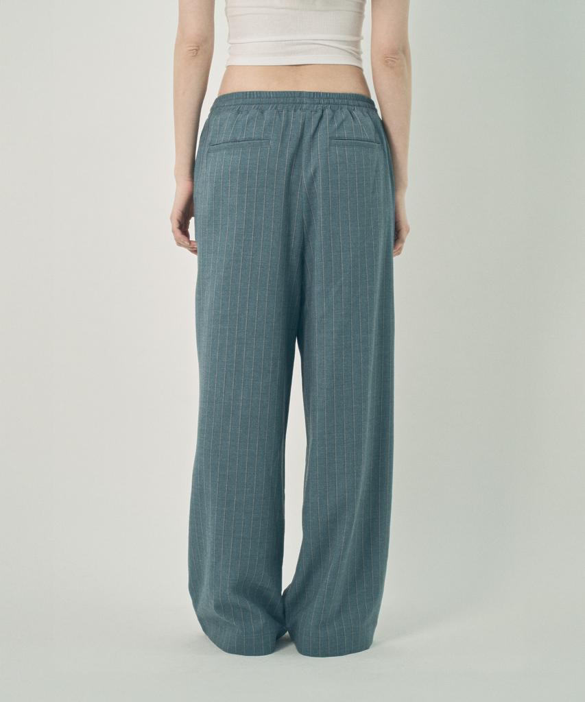 Mihebeu Casual Striped Wide Slacks Blue