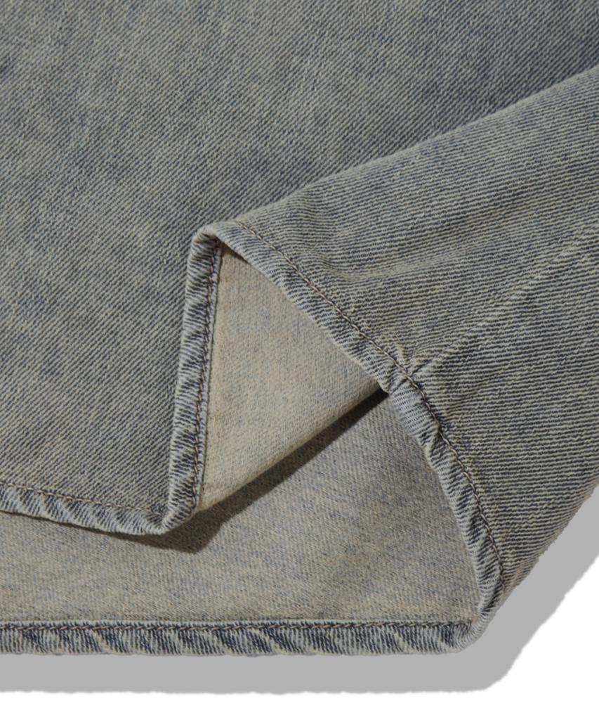 TRILLION Leather Patch Oversized Work Denim Long Sleeve Shirt_Sand Blue