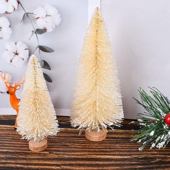Mini Christmas Tree Sisal Snow Frost Artificial Pine Tree with Wooden Base Small Bottle Brush Tree Ornament for Winter Tabletop Home Decor
