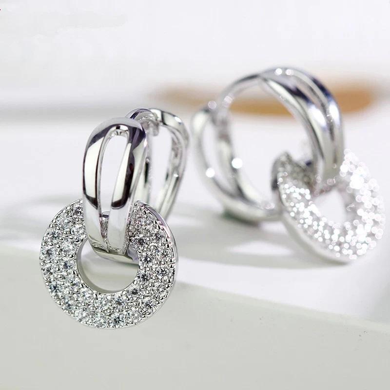 Cao Shi High-End Korean Style Women's Zircon Round Earrings