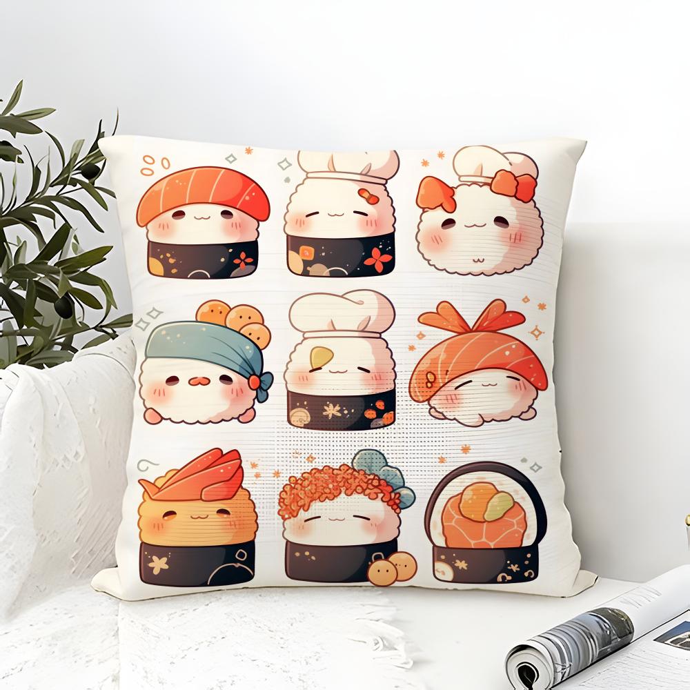 Fun Cute Sushi Pattern Pillow Case Linen Pillow Case Sofa Home Decor Cushion Cover Cushion Cove