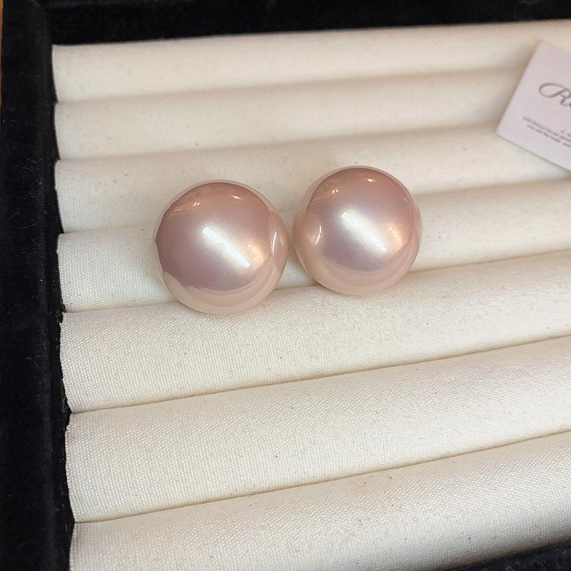 Retro Red Round Pearl Stud Earrings Simple Versatile Earrings European and American Exaggerated Earrings Women