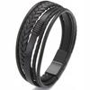 Black Leather Men's Bracelet Stainless Steel