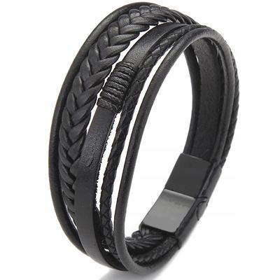 Black Leather Men's Bracelet Stainless Steel