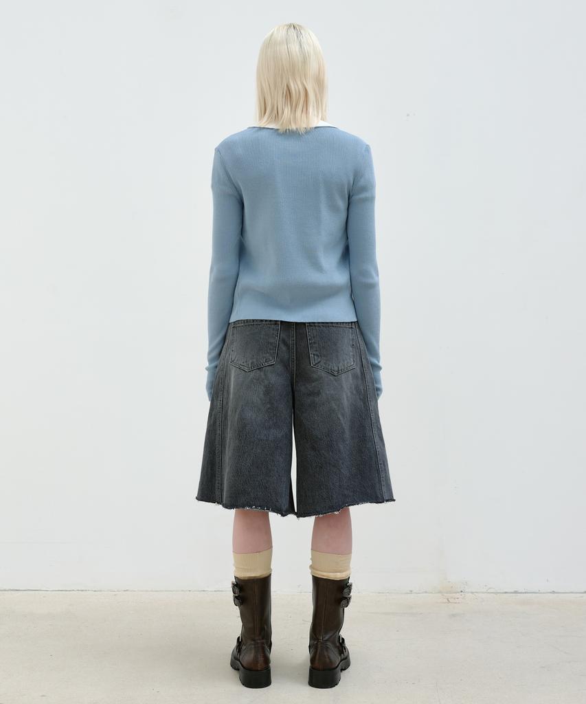 Aobteu Panel Denim Bermuda Pants - Gray