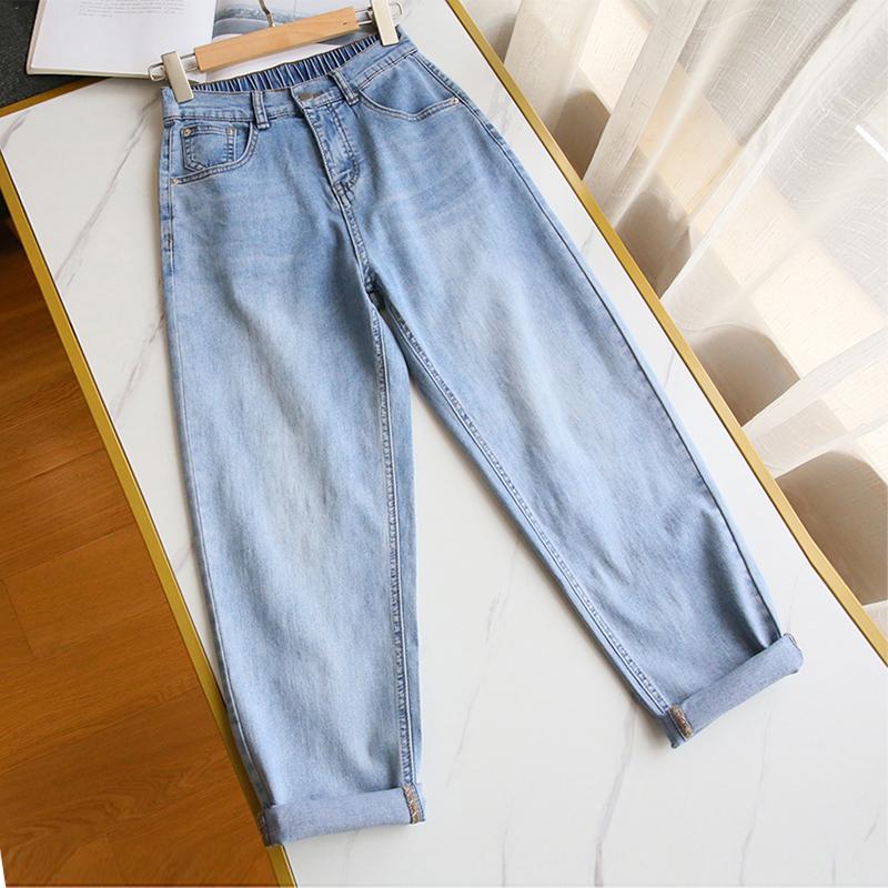 Mode Dam Höga Midjejeans Vintage Casual Denimbyxor Lösa Haremsbyxor Jeans Plus Size