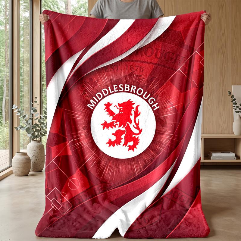 Flanelová deka s potlačou Middlesbrough Football, Mäkká teplá ľahká prehozová deka na pohovku posteľ kemping