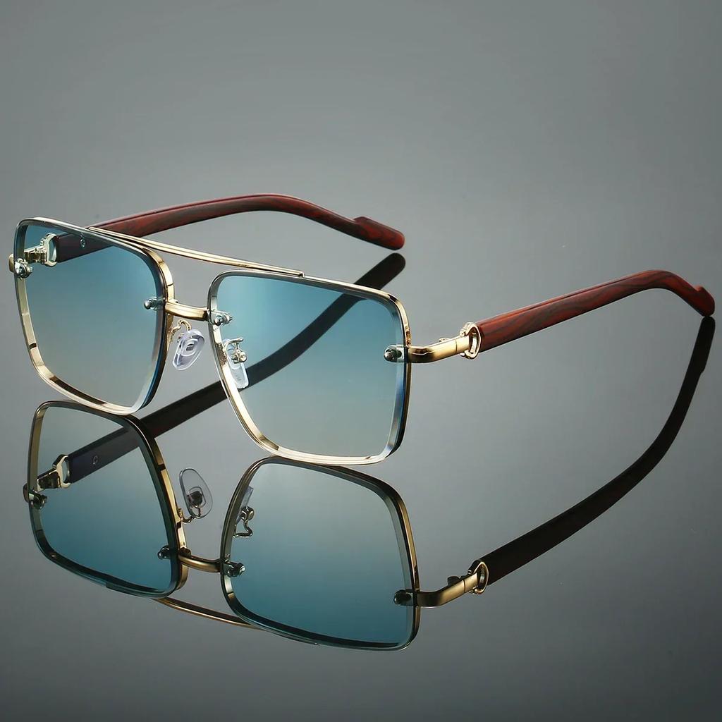 Stylish Vintage Square Metal Shades Womens Designer Driving Sunglasses Latest Double Bridge Pilot Sun Eyeglasses Gafas De Sol Hombre
