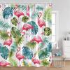 Flamingos Shower Curtains Tropical Leaves Pink Birds Green Plants Bathroom Curtain Polyester Fabric Home Decorations With Hooks