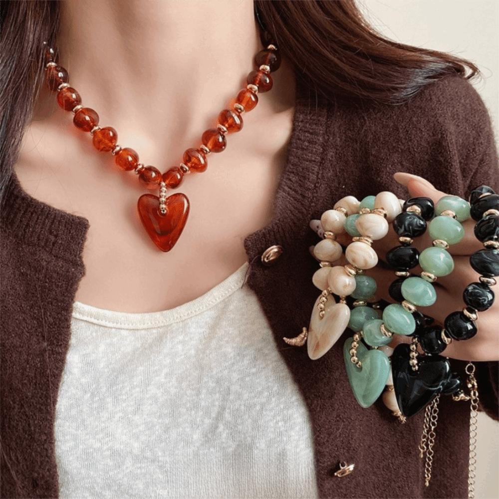 Beads Beaded Necklace Bohemian Style Pendant Jewelry New Heart Pendant Necklace Party Accessory