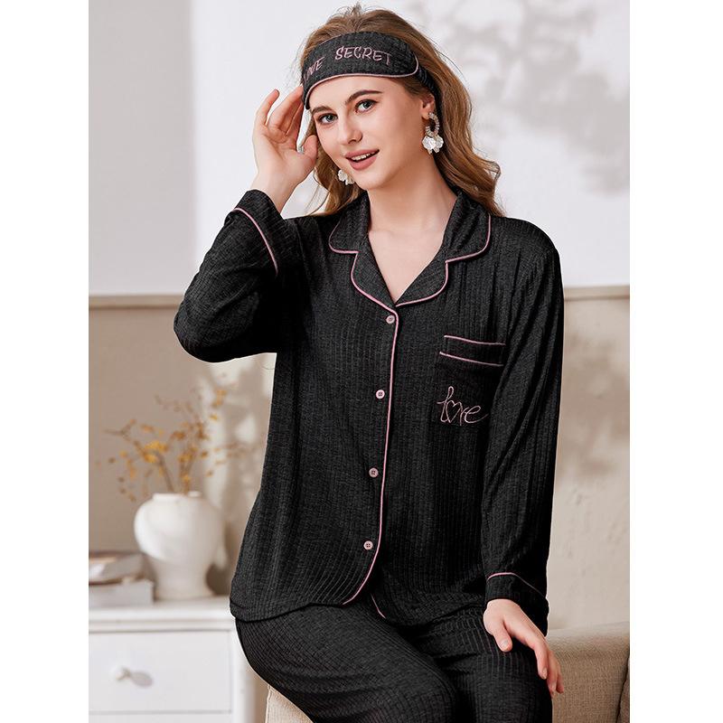 Pajamas Women's Spring and Autumn 1011 New Long-sleeved Trousers Solid Color Can Be Worn Outside Casual Plus Size Loungewear Suit