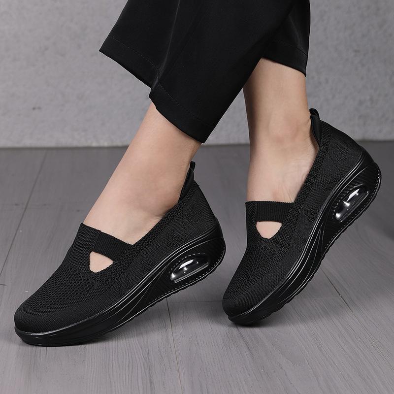 Women Spring Breathable Casual Swinging Shoe Slope Heel Thick Sole Air Cushion Fly Weaving Shoes 36-42