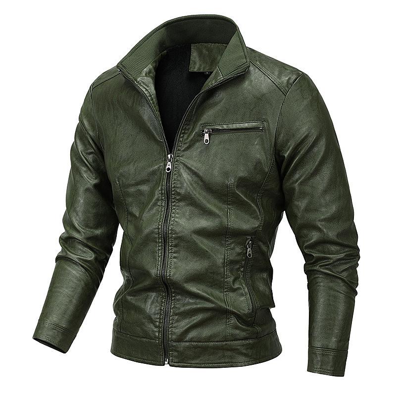 PU Leather Jacket Autumn and Winter New Men's Locomotive Fleece Leather Jacket Youth Casual Large Size Jacket