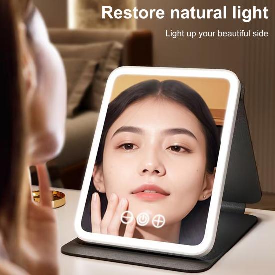 LED Lighted Makeup Mirror 3 Colors Modes Adjustable 2-In-1 Folding Cosmetic Mirror USB Rechargeable Portable Travel Vanity Mirror