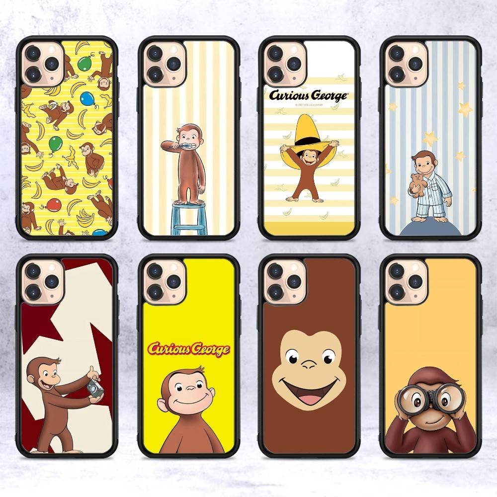 Cute C-Curious G-George Monkey For iPhone 11 12 13 14 15 16 17 Pro Max Plus TPU+PC Shockproof Back Phone Cases