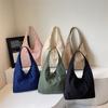 Simple Solid Color Lace-up Bow Cloth Bag, Light and Large-capacity Literary and Lazy Style Shoulder Bag, Underarm Bag, Women's Bag