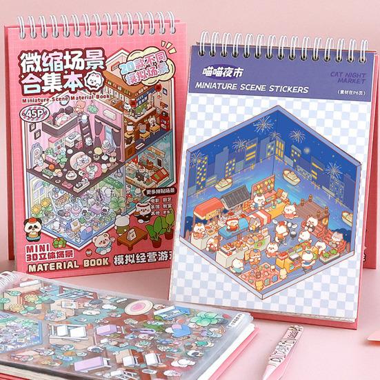 Miniature Scene Collection Book Vibrant Color Miniature Scene Book with Tweezers 3D Sticker Set Playful Decorative Stickers
