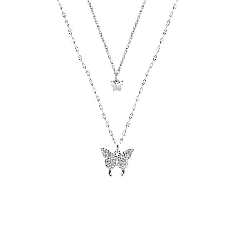 Sweet Niche Double-Layer Butterfly Necklace Japanese And Korean Temperament Light Luxury High-End Super Fairy Collarbone Chain Pendant