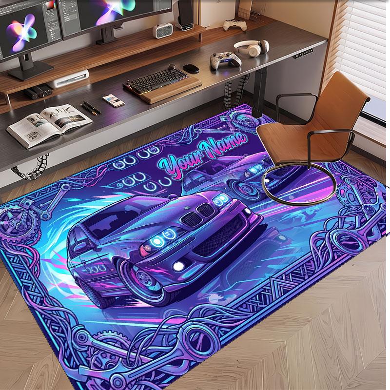 Auto-Rennsport-Thema Weicher Kristall-Samt Teppich Benutzerdefinierter Name & Text Druck Rutschfester Boden Teppich für Schlafzimmer Wohnzimmer