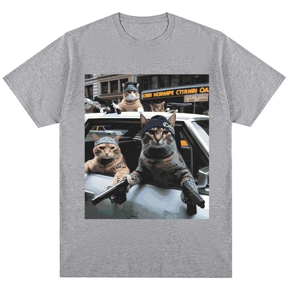 Grappige Kattenbende Meme Grafisch T-shirt Vintage Nieuwigheid Trend Mannen Vrouwen Korte Mouw Oversized Katoenen T-shirts Streetwear