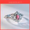 Stunning Ruby Inlaid Thai Silver Black Ring Elegant Geometric Design For Women Size 6 To 10