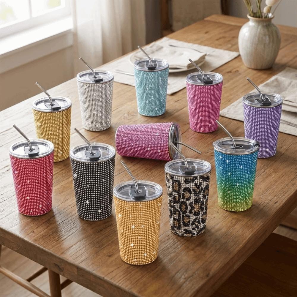 Sparkling Rhinestone Water Cup 500ml Stainless Steel Water Bottle Glitter Coffee Mug Office