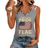Women V Neck Casual Letter Print Short Sleeve T Shirt Top with Flag Graphic Comfortable Loose Fit Tee Shirt for Daily Wear