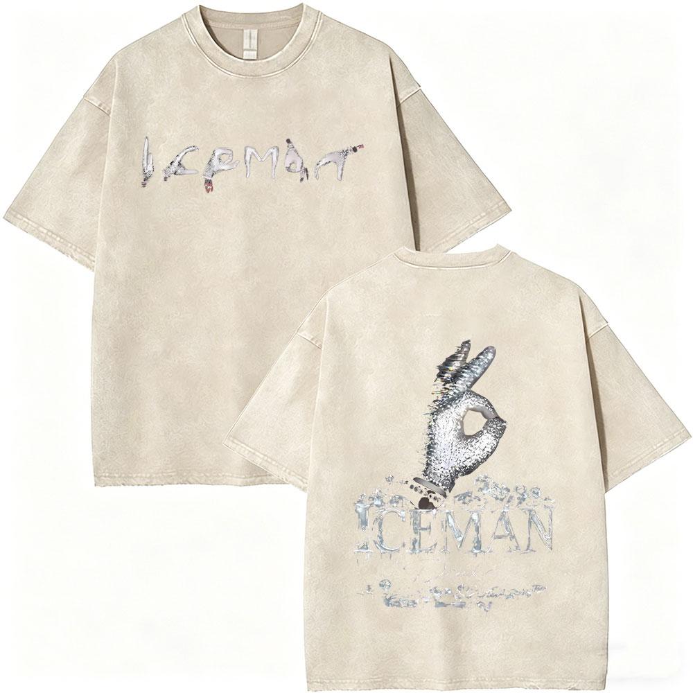 Gewaschenes Vintage Rapper Drake ICEMAN Album Grafik T-Shirt Herren Damen Mode Hip Hop Übergroßes T-Shirt Männlich Lässig Baumwoll-T-Shirts
