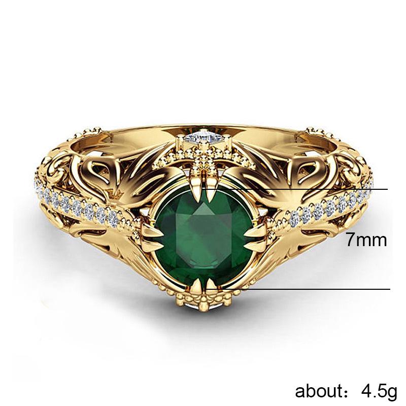 Huitan Vintage Gold-color Hollow Ring For Women Fashion Female AAA Cubic Zirconia Jewelry Luxury Prong Setting Engagement Ring