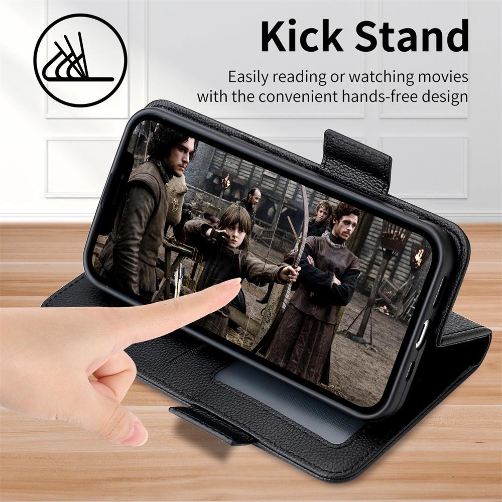 Compatible Leather Flip Case with Card Slot & Lanyard for VIVO Y38/Y58/Y200i 5G; Lychee Grain Design.