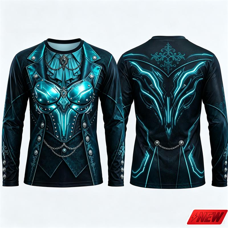 Gotisches Vampir Kostüm Langarm T-Shirt Herren 3D Druck Fake Jacke Hemd Graphic Novelty T-Shirt Halloween Cosplay Party Oberteil