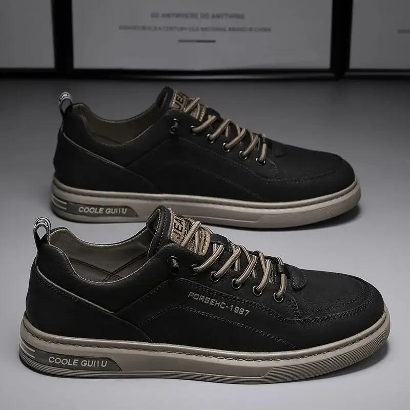 Mens Casual Shoes Breathable White Leather Flats Slip On Fashion Driving Walking Skateboard Shoes Tennis Shoes for Male