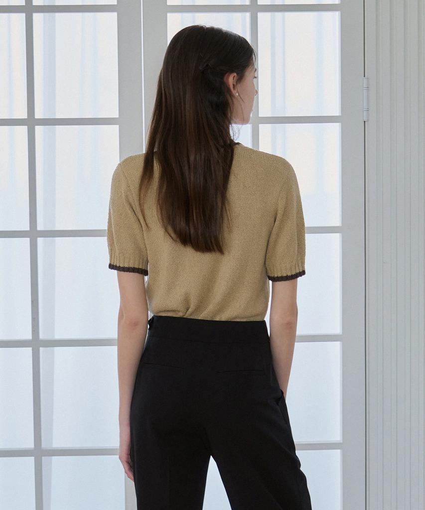 Deuloupisumeon Line Color Block Boucle Short Sleeve Knit [Lemon]