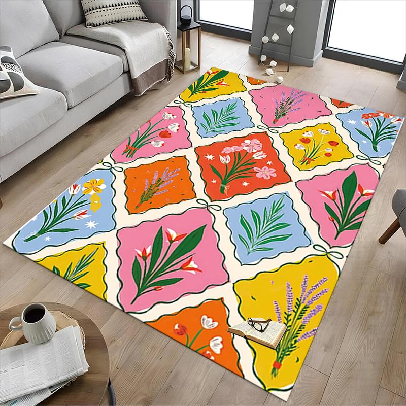 1 Stück Teppich mit Blumenmuster, weiche Flanell-Fußmatte für Wohnzimmer, Schlafzimmer und Teppich, Fußmatte unter Sofa und Couchtisch, Dekorativer Teppich q32