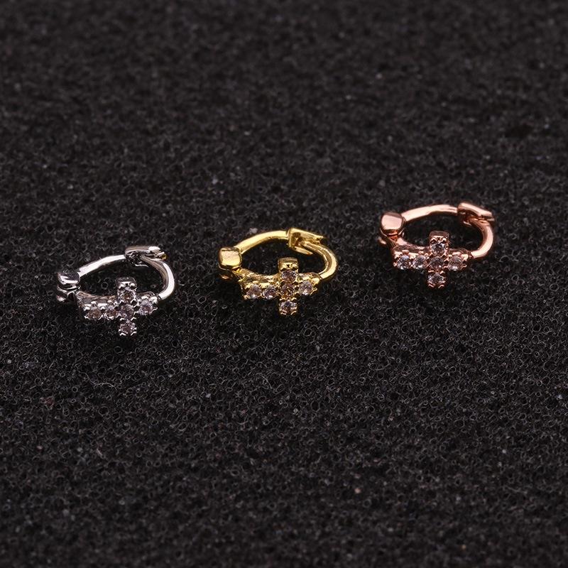 Exquisite Tiny Hoop Earring Gold Silver Rose Gold Cross Bow Flower Zircon Cartilage Earring Body Piercing Jewelry 