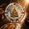 Retro Christmas Tree Hanging Pendant Stained Glass Style Acrylic Window Hanging, Snow Scene Indoor Xmas Party Decorations Suncatcher, Door Home Decor