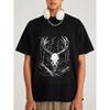 Black T Shirt Men Deer Skull Forest Print Casual Streetwear Fashion Top Outdoor Adventure Hunting Theme Graphic Tee Unisex Oversized Fit