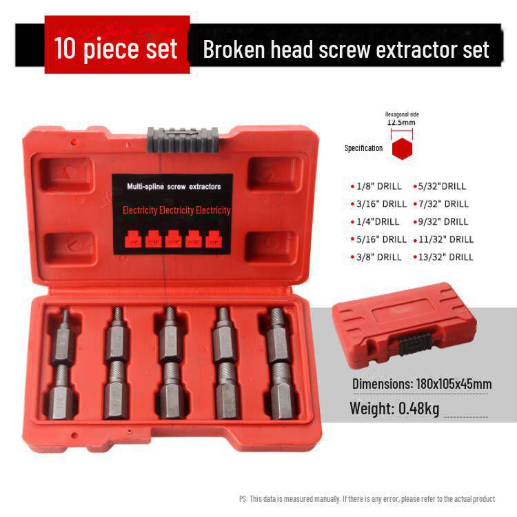 10-Piece Broken Screw and Nut Extractor Set - Multi-Spline for Damaged Wire and Slipped Nuts