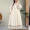 Embroidered Adjustable Waist Dress Long Sleeve Artistic Vintage Loose A-Line Long Dress For Women