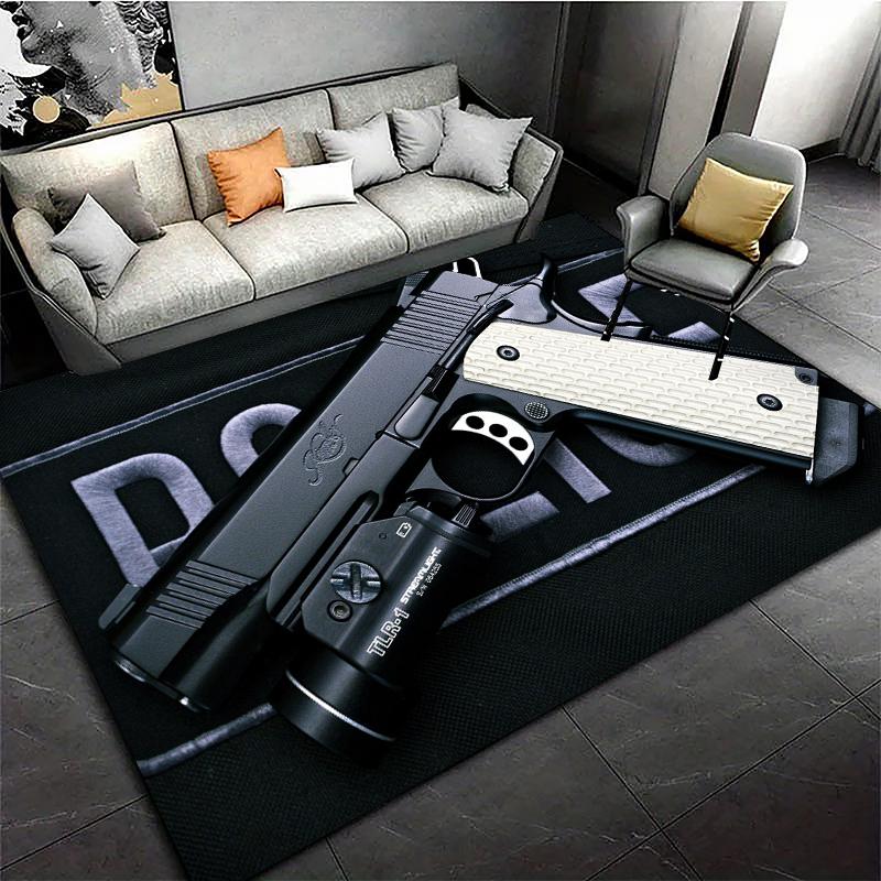 HD Rifle Area Rug Pistol Revolver Gun Carpet Modern Weapons Rugs Living Room Bedroom KitchenDoormat Bathroom Anti-slip Floor Mat