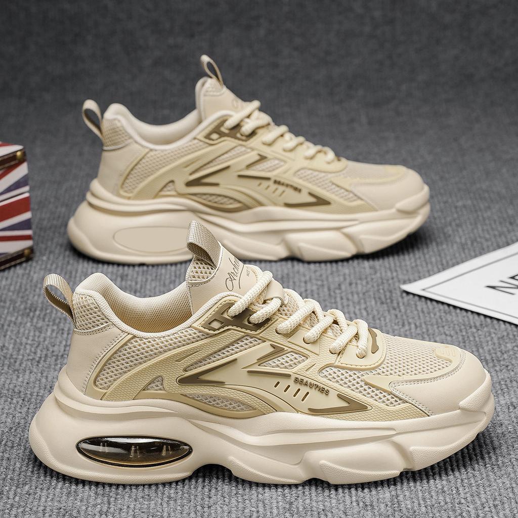 Summer 2 New Pure Black Thick-soled Air Cushion Breathable Mesh Sports Shoes Casual Trendy Shoes