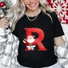 Christmas Alphabet AZ Print Womens Tshirt Casual Graphic Short Sleeve Tee Santa Letter Printed Party Top Daily Wear Clothing