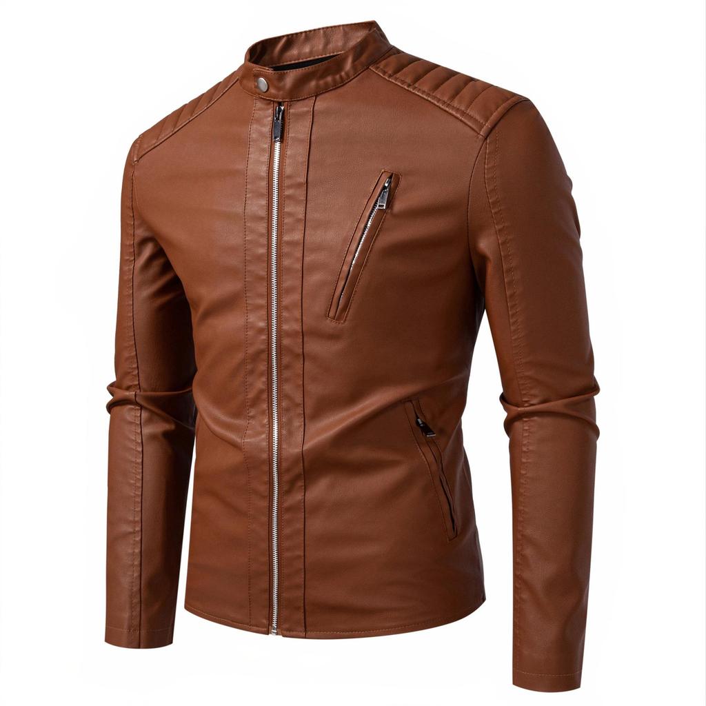 Men's Trendy PU Leather Motorcycle Jacket - Cross-Collar, Korean Style, Casual Spring/Autumn Coat