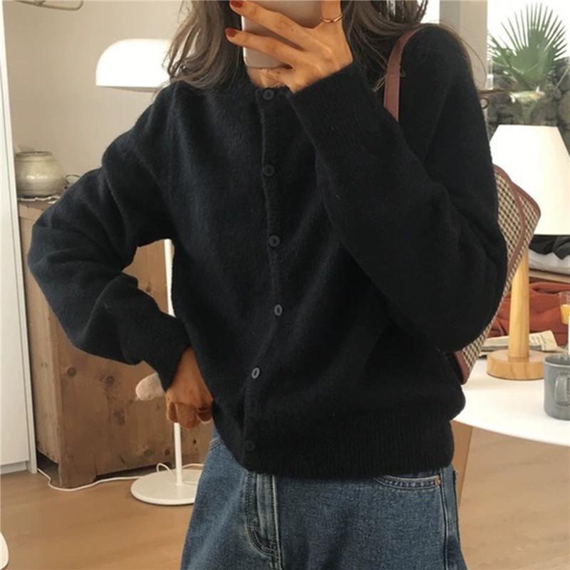 Autumn Winter Loose Knitted Cardigan Solid Color Soft Knitted for Women Cardigan Single Breasted Long Sleeve Jumper Woman Round Neck Cardigans Outwear