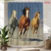 2D Flat, 2D Flat, 1pc 2D Flat Horse Running Shower Curtain | Polyester Fabric, Vintage Art Nature Scene, Bathroom Decor, Inclu