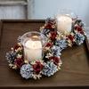 Weihnachts-Kerzenständer-Kranz Rote Früchte Künstliche Blumen Kerzenring Weihnachten Neujahr Tischdekoration Kerzenhalter Girlande