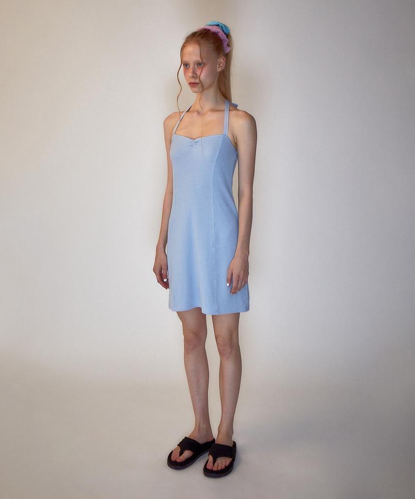 Rest And Recreation Rr Halter Neck Mini Dress Skyblue