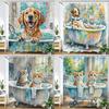 Funny Bathing Cat and Dog Shower Curtain Waterproof Bathroom Curtain Creative and Interesting Partition Bath Curtain with Hooks