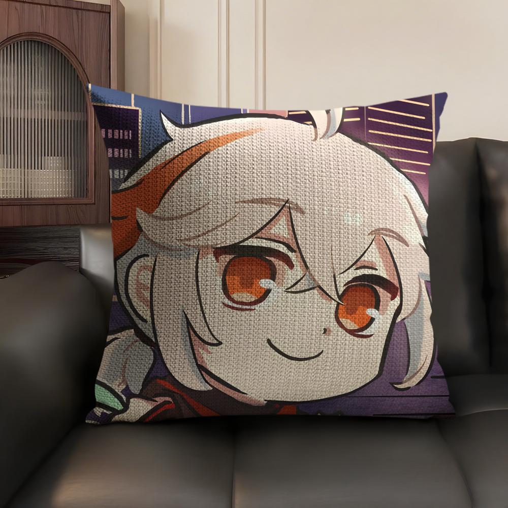 Kaedehara Cute Genshin Impact Cushion Cover Natural Linen Organic Fabric Double-Sided Printing Sofa Home Decor Gift Pillow Case