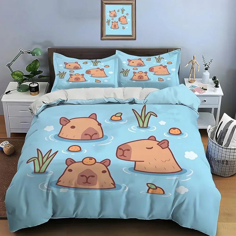 Cute Cartoon Capybara Print Bedding Set Duvet Cover With 2 Pillowcases Adult Children Bedding Set Luxury Gifts Home Textile